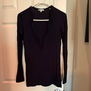 Vince Black V-Neck Women's Blouse with very long sleeves